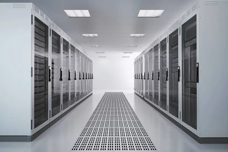 White data racks inside a data centre